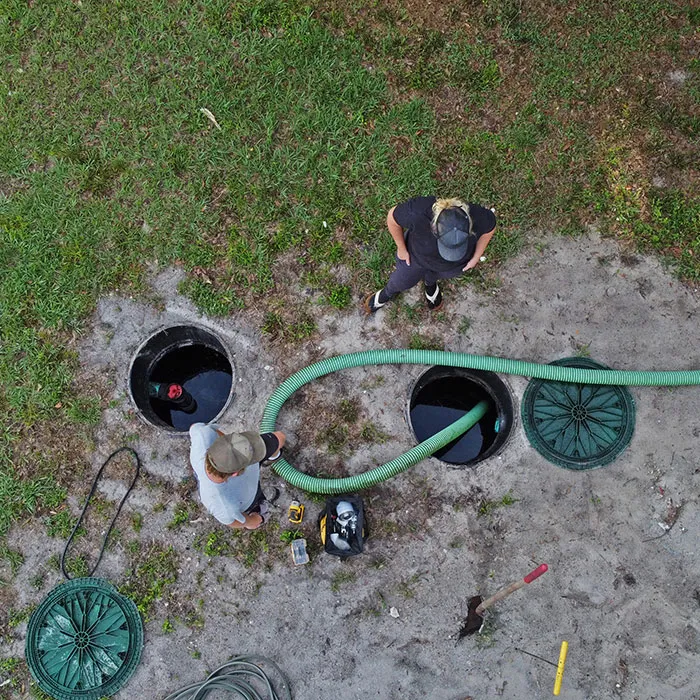 Aerobic septic system being serviced at a Hill Country home in Comal County, Texas